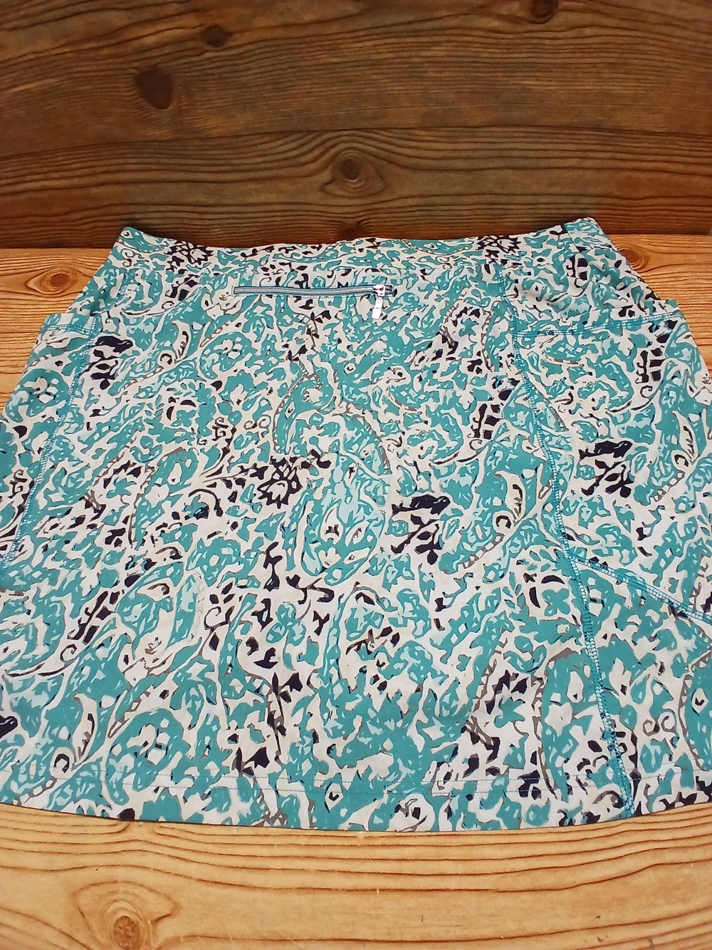Chico's A-Line Skirt in Teal, White & Black Abstract Print